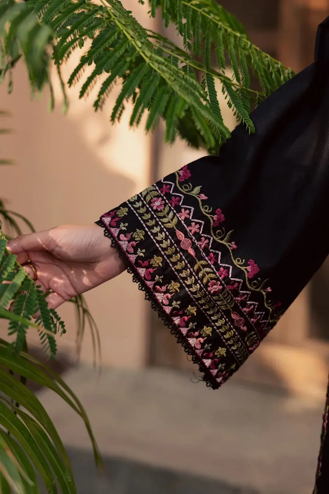 Stylish Black Cotton Embroidered Suit - 3 Pcs Set for Women